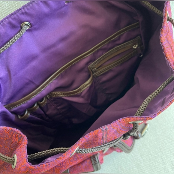 Robert Graham Stellen Rucksack Silk & Leather Backpack Paisley Red & Purple - Picture 3 of 13